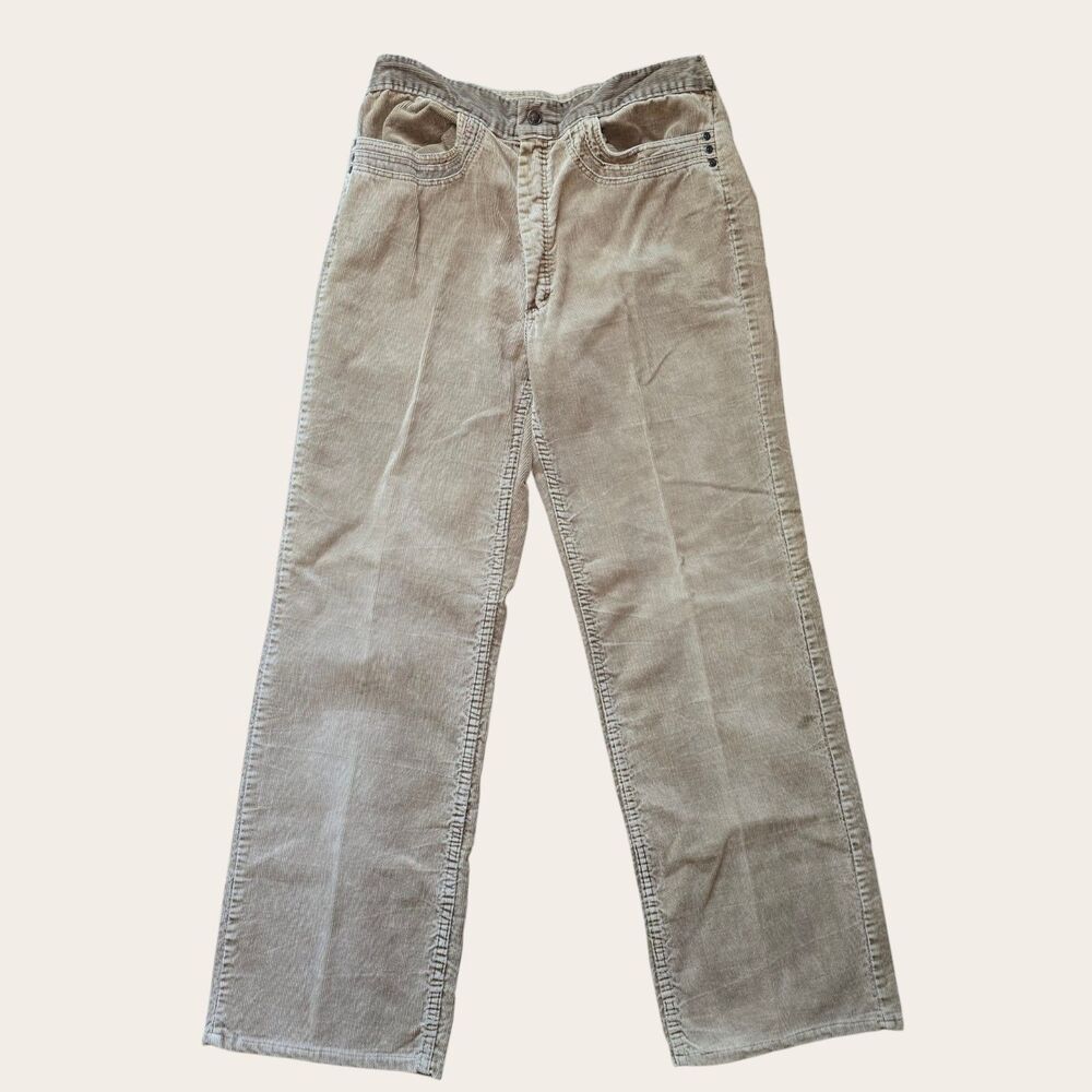 Vintage Red Snap Corduroy Pants Beige Tan High Rise Straight Leg Womens 31 1980s
